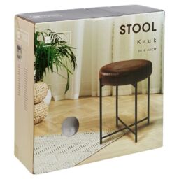 EONLION Brown Faux Leather Stool, Round Padded Seat with Metal Legs - thumbnail 5