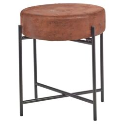 EONLION Brown Faux Leather Stool, Round Padded Seat with Metal Legs