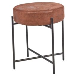 EONLION Brown Faux Leather Stool, Round Padded Seat with Metal Legs - thumbnail 4