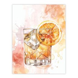 "Artery8 Classic Old Fashioned Cocktail Orange Watercolour Wall Art Print - Size: W24"" x H32""" - thumbnail 1