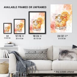 "Artery8 Classic Old Fashioned Cocktail Orange Watercolour Wall Art Print - Size: W24"" x H32""" - thumbnail 3