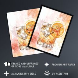"Artery8 Classic Old Fashioned Cocktail Orange Watercolour Wall Art Print - Size: W24"" x H32""" - thumbnail 2