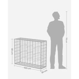 Kelvenix Gabion Basket Galvanised Steel 100 x 80 x 30 cm in Silver - thumbnail 2