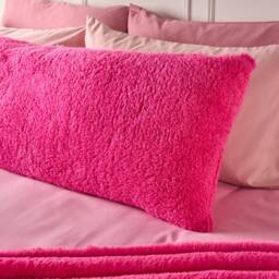 OHS Long Bolster Pillow Teddy Fleece Body Neck Pregnancy Support Cushion in Bright Pink - thumbnail 2