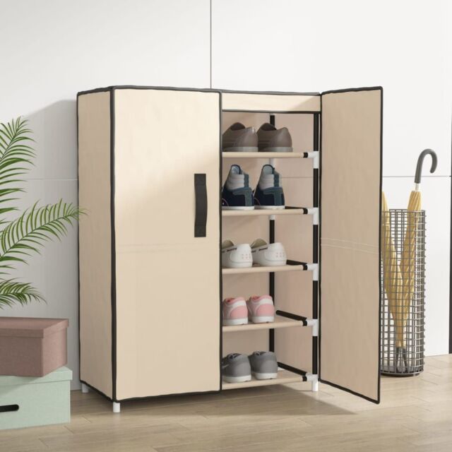 Berkfield Home Shoe Cabinet Cream 60x28x90 cm Fabric in Beige - Size: 60 x 28 x 90 cm - image 1