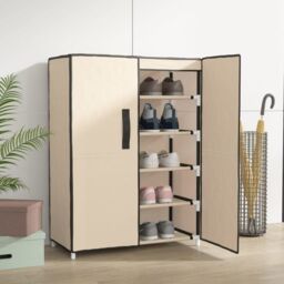 Berkfield Home Shoe Cabinet Cream 60x28x90 cm Fabric in Beige - Size: 60 x 28 x 90 cm