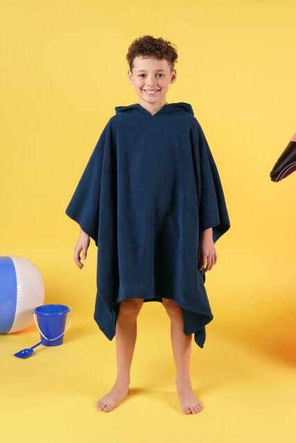 OHS Poncho Towel Absorbent Hood Quick Drying Beach Robe Childrens in Navy - image 1