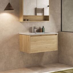 Banyetti Mino 800mm Wall Hung Vanity Unit with Athena Basin- Natural Oak in Light Oak - thumbnail 3