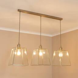 ValueLights Susie Glass Lantern Lamp Shade 3 Drop Diner Ceiling Pendant Light in Silver