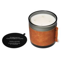 French Connection Sandalwood & Cedar Luxury Leather Candle 1.46kg - 4 Wick Scented