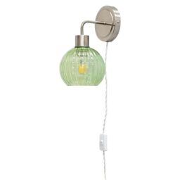 First Choice Lighting Toby - Satin Nickel Plug in Wall Light with Betchley Green Shade in Silver - thumbnail 1