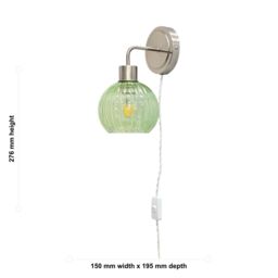 First Choice Lighting Toby - Satin Nickel Plug in Wall Light with Betchley Green Shade in Silver - thumbnail 5