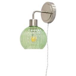 First Choice Lighting Toby - Satin Nickel Plug in Wall Light with Betchley Green Shade in Silver - thumbnail 2