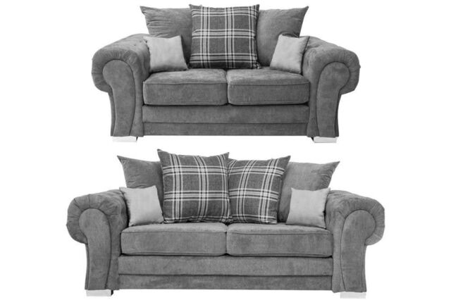 Furniture 786 Verona Scatter Back 3&2 Seater Sofa Set Chenille Fabric in Grey - image 1