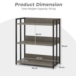Costway 3-Tier Bookshelf Industrial Corner Bookcase w/ Adjustable Shelves in Grey - thumbnail 2