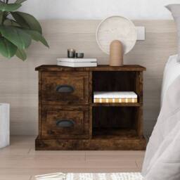 Berkfield Home Bedside Cabinet Smoked Oak 60x35.5x45 cm in Brown - thumbnail 2