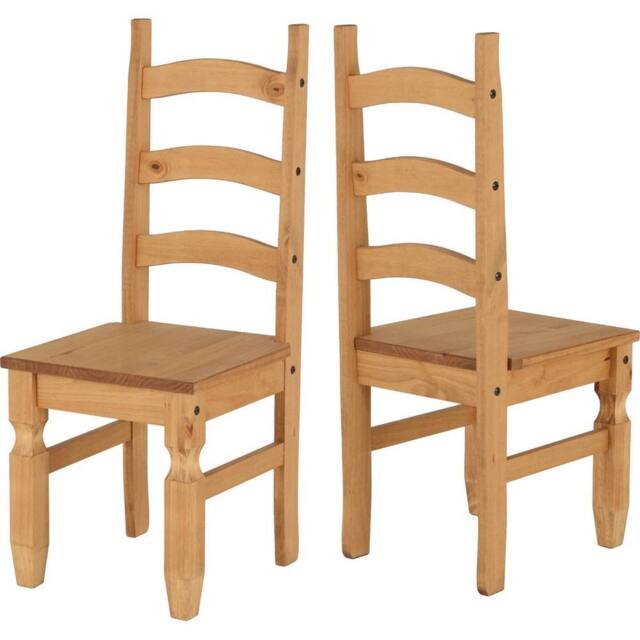FORGEVIO Pair Rustic Mexican Waxed Solid Pine Dining Chairs in Natural - image 1