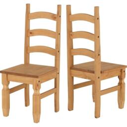 FORGEVIO Pair Rustic Mexican Waxed Solid Pine Dining Chairs in Natural - thumbnail 1