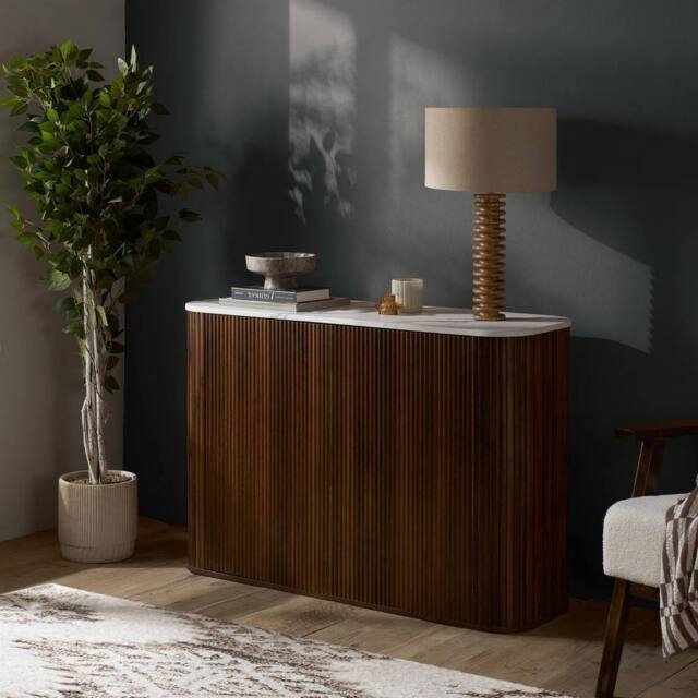 Birlea Kagu 2 Door Sideboard Fluted Ribbed Walnut & Marble effect - image 1