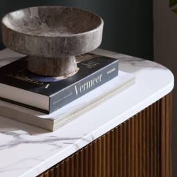Birlea Kagu 2 Door Sideboard Fluted Ribbed Walnut & Marble effect - thumbnail 4
