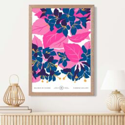 ARTZE Abstract Blue & Pink Blossom Flower Market Gallery Framed Print SIZE: A2 with Oak Frame in Mid Blue - Size: A3 - thumbnail 2