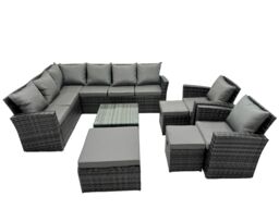 Fimous 11 Seat Poly Rattan Corner Sofa Set with 3 Stool 2 Chairs in Dark Grey - thumbnail 1
