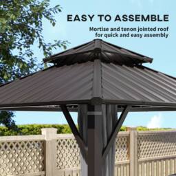 OUTSUNNY 3 x 3(m) Hardtop Gazebo with Metal Roof, Netting & Curtains, Grey - Size: 3m x 3m - thumbnail 5