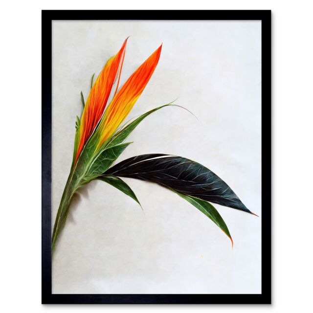 "Artery8 Wall Art Print Tropical Plant Bird of Paradise Flower Botanical Bloom Art Framed in Black - Size: W12"" x H16""" - image 1