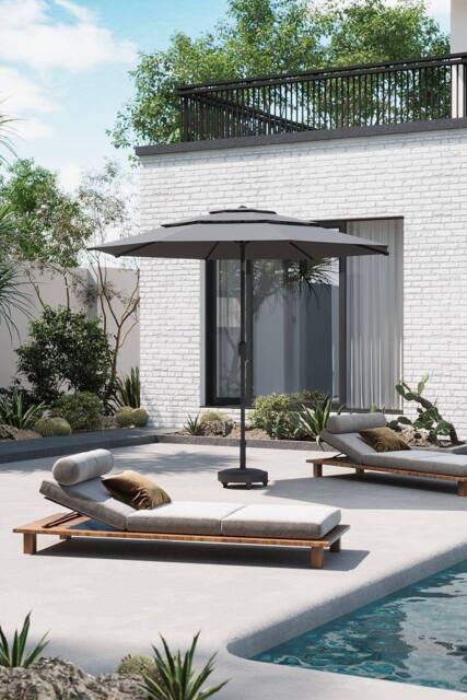 Garden Sanctuary 3-Tier Outdoor Garden Umbrella with Crank & Concrete-Filled Stand in Light Grey - image 1
