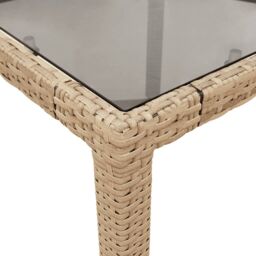 Berkfield Home Garden Table with Glass Top Beige 90x90x75 cm Poly Rattan - Size: 90 x 90 x 75 cm - thumbnail 8