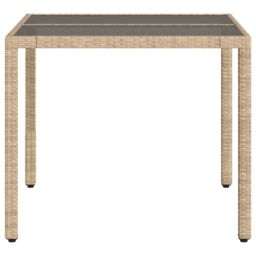 Berkfield Home Garden Table with Glass Top Beige 90x90x75 cm Poly Rattan - Size: 90 x 90 x 75 cm - thumbnail 5