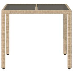 Berkfield Home Garden Table with Glass Top Beige 90x90x75 cm Poly Rattan - Size: 90 x 90 x 75 cm - thumbnail 4