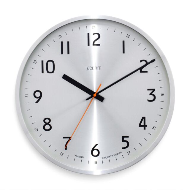 Acctim Klar Wall Clock Non-Ticking Sweep Metal Case 12/24 Dial Quartz Brushed Metal 40cm in Metallic Silver - image 1