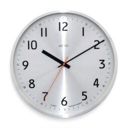 Acctim Klar Wall Clock Non-Ticking Sweep Metal Case 12/24 Dial Quartz Brushed Metal 40cm in Metallic Silver