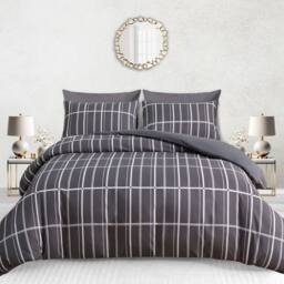 Pamposh Printed Duvet Cover Set King Size Reversible Quilt Covers in Charcoal - Size: Super King - thumbnail 2