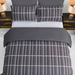 Pamposh Printed Duvet Cover Set King Size Reversible Quilt Covers in Charcoal - Size: Super King - thumbnail 4