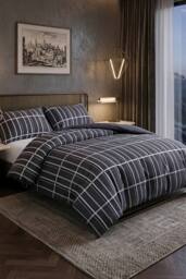 Pamposh Printed Duvet Cover Set King Size Reversible Quilt Covers in Charcoal - Size: Super King - thumbnail 1