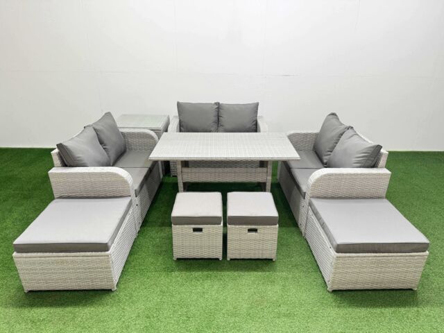 Fimous Rattan Lounge Sofa Set 10 Seater Outdoor Garden Furniture Set in Light Grey - image 1