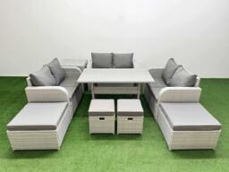Fimous Rattan Lounge Sofa Set 10 Seater Outdoor Garden Furniture Set in Light Grey - thumbnail 1