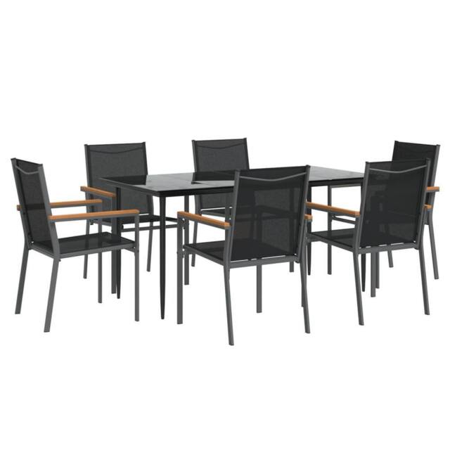 Berkfield Home Beautiful 7 Piece Garden Dining Set Black Textilene & Steel