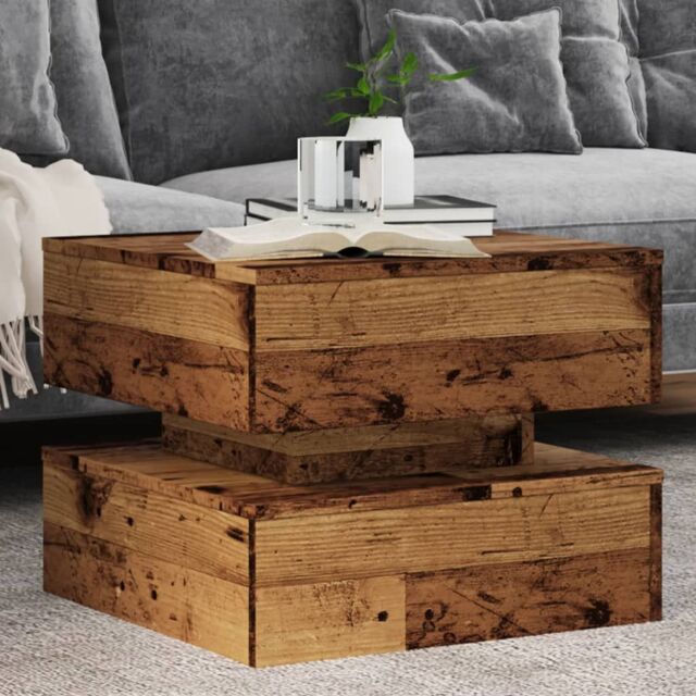Berkfield Home Coffee Table with LED Lights Old Wood 50x50x40 cm in Brown - Size: 50 x 50 x 40 cm - image 1