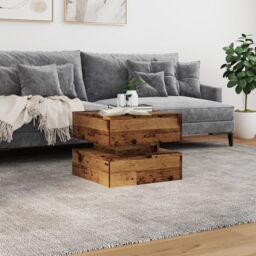 Berkfield Home Coffee Table with LED Lights Old Wood 50x50x40 cm in Brown - Size: 50 x 50 x 40 cm - thumbnail 4