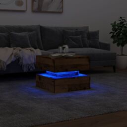 Berkfield Home Coffee Table with LED Lights Old Wood 50x50x40 cm in Brown - Size: 50 x 50 x 40 cm - thumbnail 5