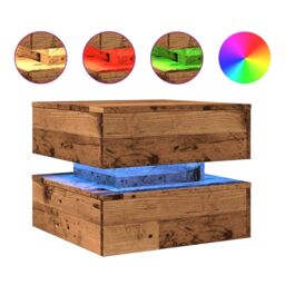 Berkfield Home Coffee Table with LED Lights Old Wood 50x50x40 cm in Brown - Size: 50 x 50 x 40 cm - thumbnail 2