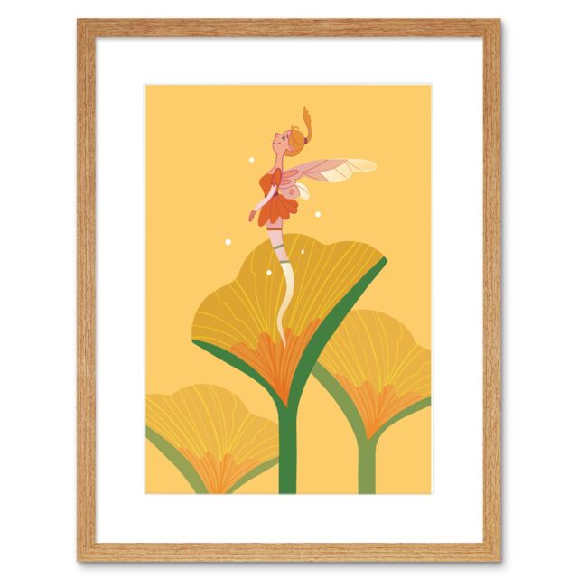 "Artery8 Wall Art Print Fairies Yellow Flower Fairy Framed in Beige - Size: W7"" x H9""" - image 1