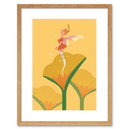 "Artery8 Wall Art Print Fairies Yellow Flower Fairy Framed in Beige - Size: W7"" x H9""" - thumbnail 1