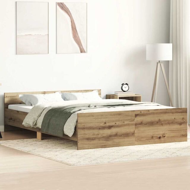 Berkfield Home Bed Frame without Mattress Artisan Oak 140x200cm Engineered Wood in Brown - Size: 140x200 cm - image 1