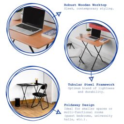 Harbour Housewares Folding Wooden Desk & Chair Set Natural/Black in Natural - thumbnail 2