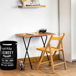 Harbour Housewares Folding Wooden Desk & Chair Set Natural/Black in Natural - thumbnail 5