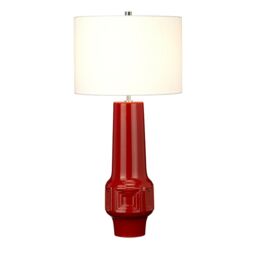 Loops Table Lamp-Red Geometric Shape-White Faux Linen Cylinder Shade-LED E27 60W in White - thumbnail 1